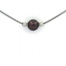 Rhodiated Sterling Silver Bracelet and 1 Tahitian Pearl Round C 10.3 mm