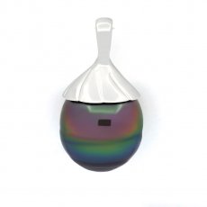 Rhodiated Sterling Silver Pendant and 1 Tahitian Pearl Ringed C+ 14.3 mm