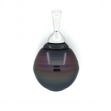 Rhodiated Sterling Silver Pendant and 1 Tahitian Pearl Ringed B 11.5 mm
