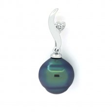 Rhodiated Sterling Silver Pendant and 1 Tahitian Pearl Ringed B+ 9.7 mm