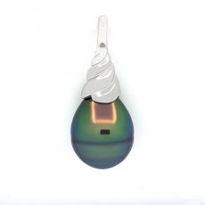 Rhodiated Sterling Silver Pendant and 1 Tahitian Pearl Ringed B+ 10.7 mm