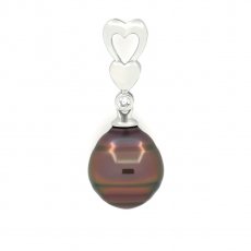 Rhodiated Sterling Silver Pendant and 1 Tahitian Pearl Ringed B+ 9.8 mm