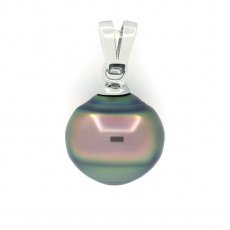 Rhodiated Sterling Silver Pendant and 1 Tahitian Pearl Ringed B 12.4 mm