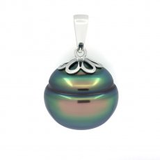 Rhodiated Sterling Silver Pendant and 1 Tahitian Pearl Ringed B 14.2 mm
