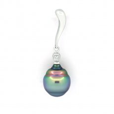 Rhodiated Sterling Silver Pendant and 1 Tahitian Pearl Ringed B+ 9.1 mm