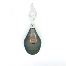 Rhodiated Sterling Silver Pendant and 1 Tahitian Pearl Ringed C 11.3 mm