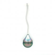 Rhodiated Sterling Silver Pendant and 1 Tahitian Pearl Ringed B/C 8.9 mm