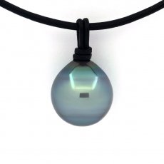 Collana in Cuoio e 1 Perla di Tahiti Semi-Baroccha C/D 14.2 mm