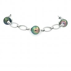 Rhodiated Sterling Silver Bracelet and 4 Tahitian Pearls Semi-Baroque B from 9 to 9.4 mm