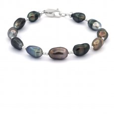 Bracelet of 11 Tahitian Keishis and Sterling Silver