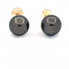 18K solid Gold Earrings and 2 Tahitian Pearls Round B/C 8.9 mm