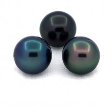Lot of 3 Tahitian Pearls Near-Round C from 9 to 9.2 mm