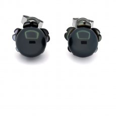 Rhodiated Sterling Silver Earrings and 2 Tahitian Pearls Round C 8.1 mm