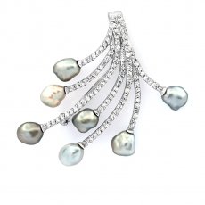 Rhodiated Sterling Silver Pendant and Brooch with 7 Tahitian Keishis