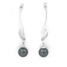 Boucles d'oreilles en Argent et 2 Perles de Tahiti Rondes C 7.6 mm