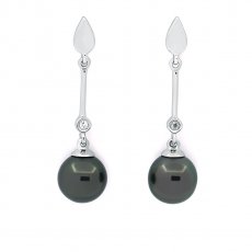 Boucles d'Oreilles en Argent et 2 Perles de Tahiti 1 Ronde & 1 Semi-Ronde C 7.9 mm