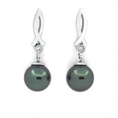 Boucles d'oreilles en Argent et 2 Perles de Tahiti Rondes C 7.7 mm