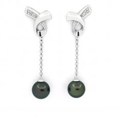 Boucles d'oreilles en Argent et 2 Perles de Tahiti Rondes C 7.8 mm