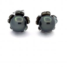 Boucles d'oreilles en Argent et 2 Perles de Tahiti Semi-Rondes C 7.7 mm