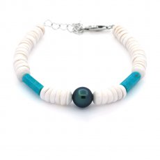 Armband aus Muscheln, Trkis und 1 Runde TahitiPerle C 8.7 mm