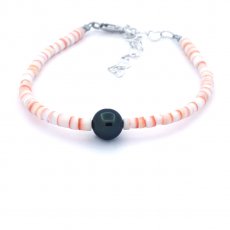 Bracelet en Coquillage et 1 Perle de Tahiti Ronde C/D 8 mm