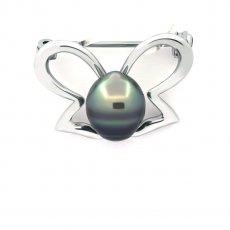 Rhodiated Sterling Silver Brooch and 1 Tahitian Pearl Ringed C 8.9 mm