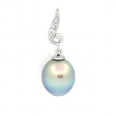 Rhodiated Sterling Silver Pendant and 1 Tahitian Pearl Semi-Baroque B 9.4 mm