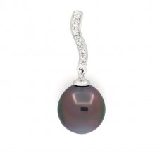 Ciondolo in Argento e 1 Perla di Tahiti Semi-Baroccha C 10 mm
