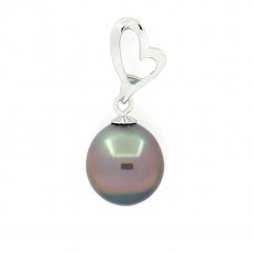Rhodiated Sterling Silver Pendant and 1 Tahitian Pearl Semi-Baroque C 10.5 mm