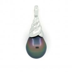 Rhodiated Sterling Silver Pendant and 1 Tahitian Pearl Semi-Baroque B 9.4 mm