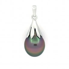 Rhodiated Sterling Silver Pendant and 1 Tahitian Pearl Semi-Baroque B/C 9.1 mm