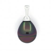 Rhodiated Sterling Silver Pendant and 1 Tahitian Pearl Semi-Baroque C 10.3 mm