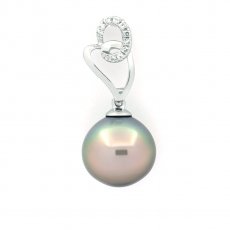 Rhodiated Sterling Silver Pendant and 1 Tahitian Pearl Semi-Baroque B 10.5 mm