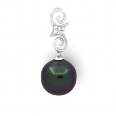Rhodiated Sterling Silver Pendant and 1 Tahitian Pearl Semi-Baroque B 11.3 mm