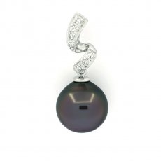 Rhodiated Sterling Silver Pendant and 1 Tahitian Pearl Semi-Baroque C 10.9 mm