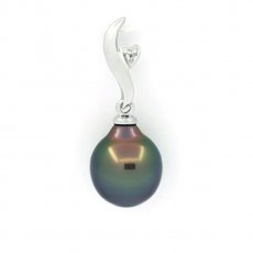 Rhodiated Sterling Silver Pendant and 1 Tahitian Pearl Semi-Baroque B 9.2 mm