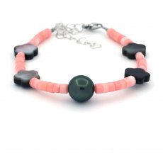 Pulsera de Conchas y 1 Perla de Tahiti Redonda C/D 9.6 mm