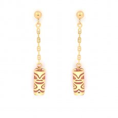 18K Gold Earrings and Pink Agate - 10 mm - Luck
