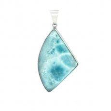 Rhodiated Sterling Silver Pendant and 1 Larimar - 57 x 30 x 7 mm - 21.5 gr