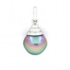 Rhodiated Sterling Silver Pendant and 1 Tahitian Pearl Semi-Baroque B+ 11 mm