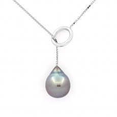 Rhodiated Sterling Silver Necklace and 1 Tahitian Pearl Semi-Baroque A/B 11.3 mm
