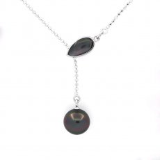 Rhodiated Sterling Silver Necklace and 1 Tahitian Pearl B 8.8 mm