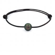Leather Bracelet and 1 Tahitian Pearl Round C 9.9 mm
