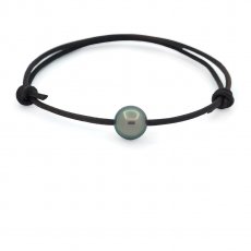 Leather Bracelet and 1 Tahitian Pearl Round C 9.3 mm