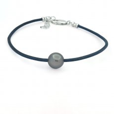 Leather Bracelet and 1 Tahitian Pearl Near-Round C 11.5 mm