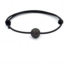Leather Bracelet and 1 Tahitian Pearl Near-Round C 9.7 mm