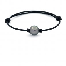 Leather Bracelet and 1 Tahitian Pearl Round C 10.8 mm