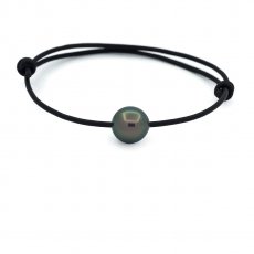 Leather Bracelet and 1 Tahitian Pearl Near-Round C 9.9 mm