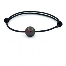 Leather Bracelet and 1 Tahitian Pearl Near-Round C 10.9 mm