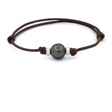 Leather Bracelet and 1 Tahitian Pearl Semi-Baroque B 9.7 mm